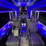 VIP Mercedes Benz Sprinter limo interior with table and luxury seating in New York City