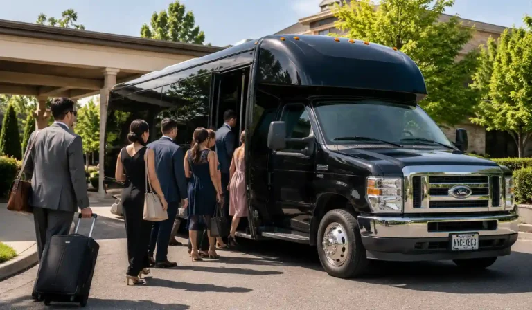 Group boarding a charter coach in New York