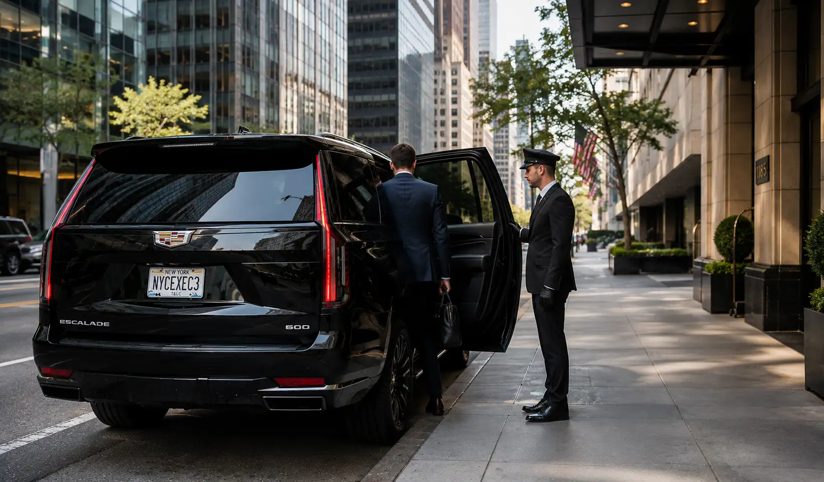 Executive entering a Cadillac XTS in Manhattan