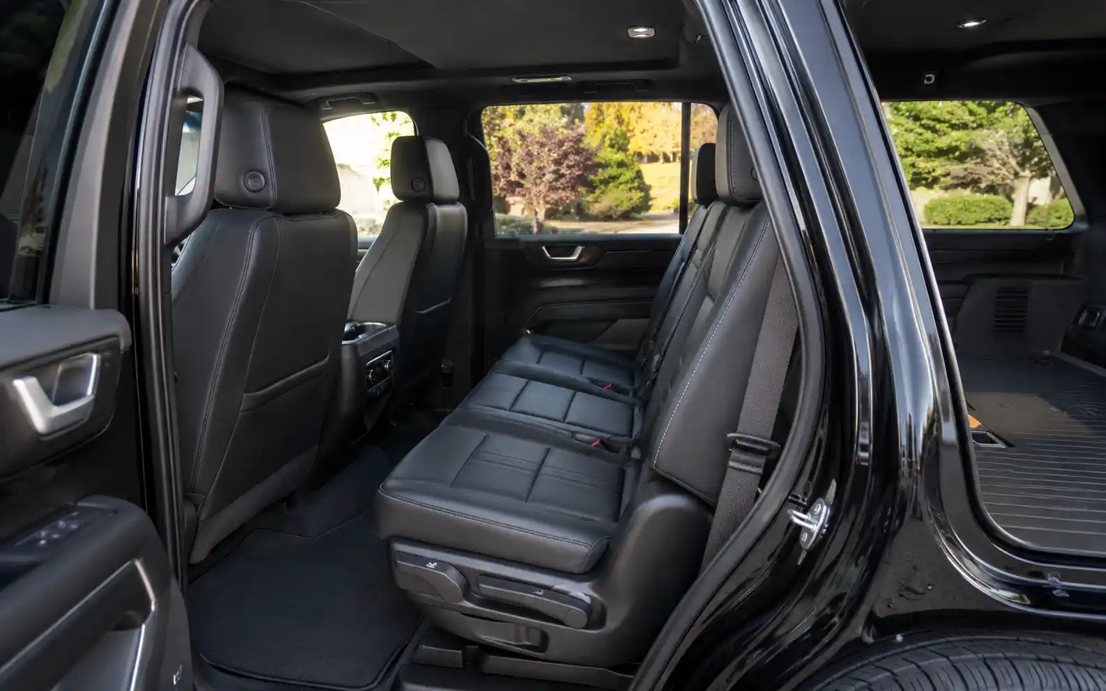 Rear passenger seating inside a Chevrolet Suburban SUV