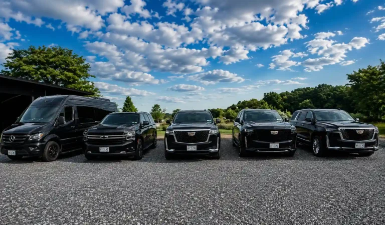 Line-up of luxury sedans, SUVs and Sprinter vans in the NYC Executive Limo fleet